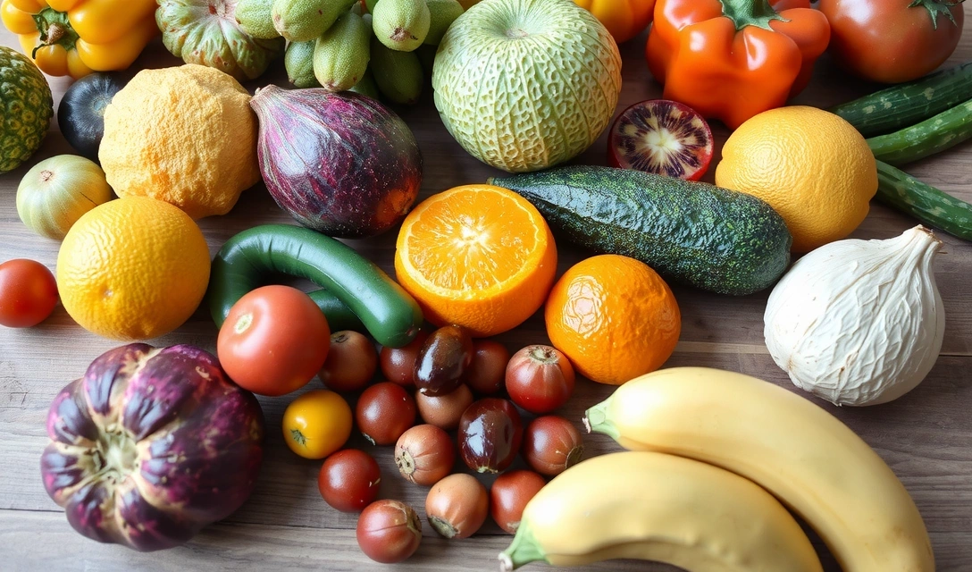 Variedad de frutas y verduras frescas