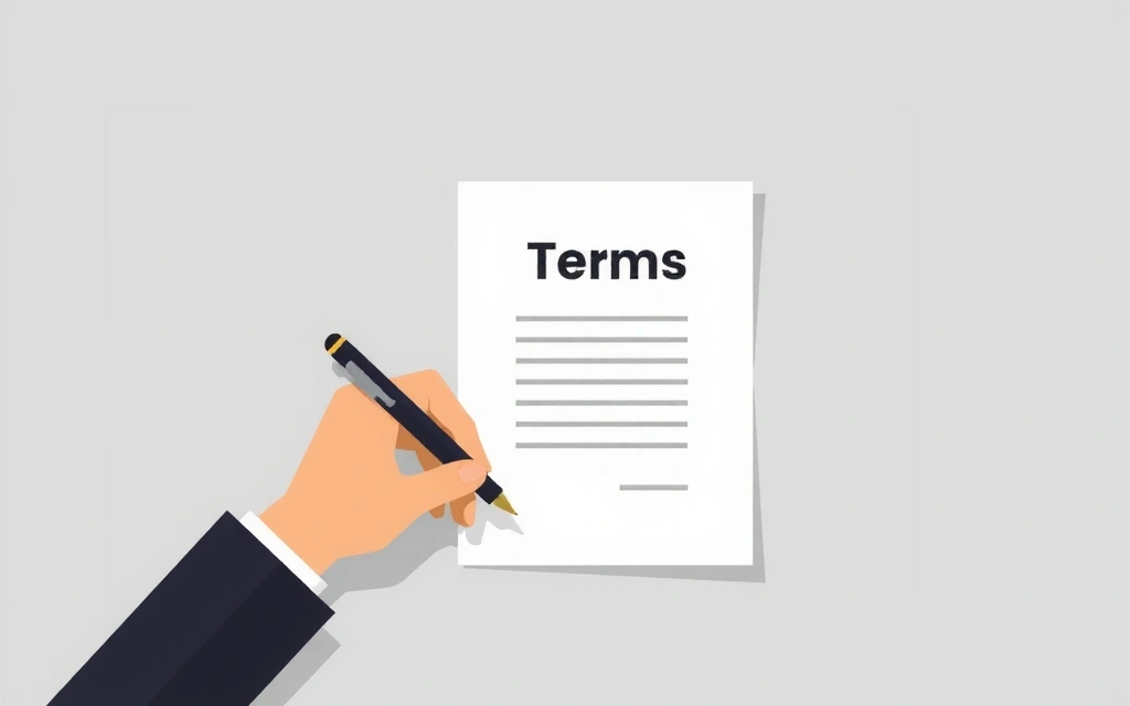 Ilustración de un contrato o documento legal con un bolígrafo y una mano firmando